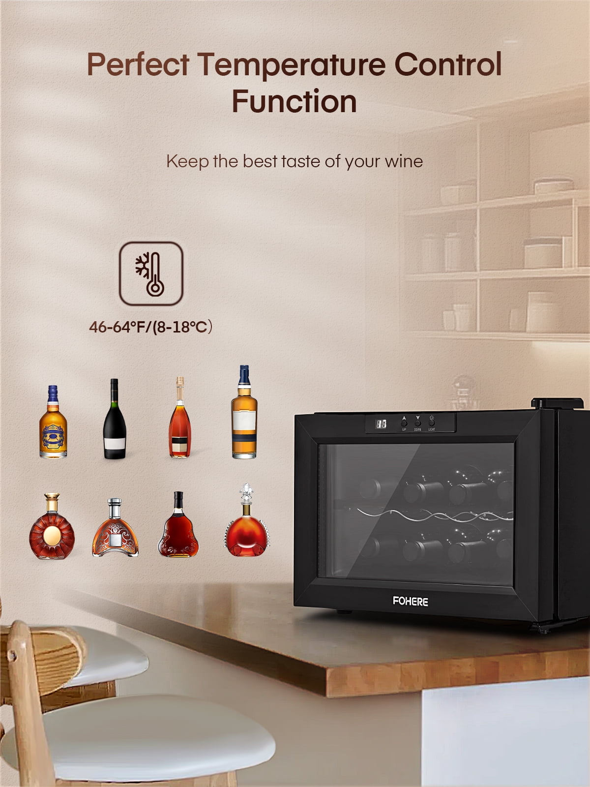 8 Bottles Freestanding Wine Cellar, Wine Fridge with Digital Temperature Control