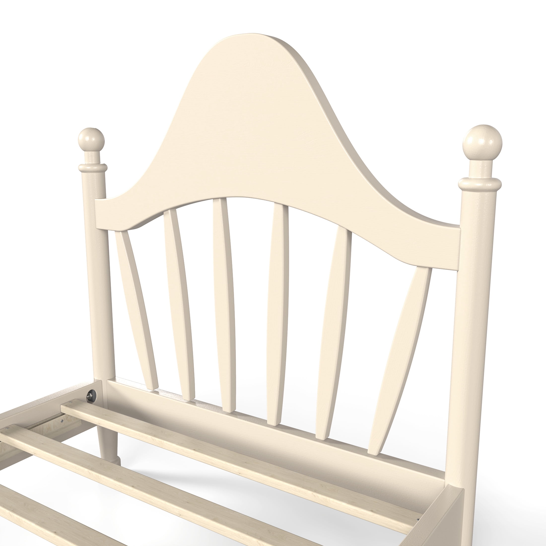GDF Studio Twin Size Platform Bed with Curved Headboard, Solid Pine Frame, Slatted Support, Beige
