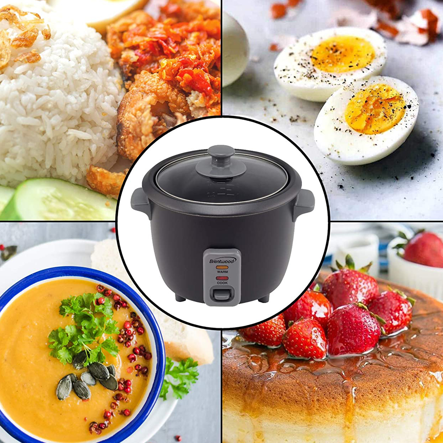 Brentwood TS-700BK 4-Cup Uncooked/8-Cup Cooked Rice Cooker and Food Steamer, Black