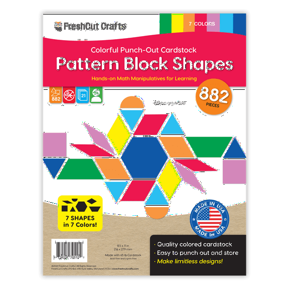 FreshCut Crafts Punch Out Paper Cutouts, Pattern Block Shapes, 882 Pieces