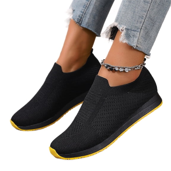 Hidden Wedge Knit Sneakers for Women, Orthopedic Shoes for Women, Women Wide Width Breathable Walking Comfortable Slip On Sneakers, Non Slip Food Service Lightweight Sneaker, Black 6