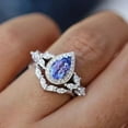 thumbnail image 3 of Engagement Bridal Ring Set 3.00Ct Pear Cut Simulated Blue Tanzanite Halo Women Silver Ring 14K White Gold Plated 925 Silver, 3 of 4