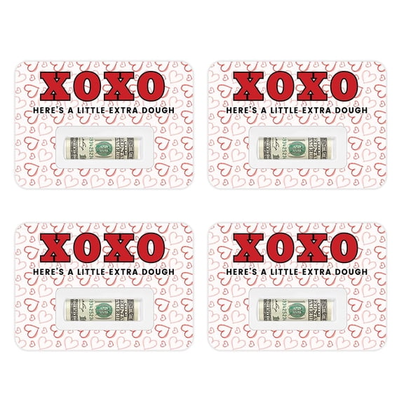 Koyal Wholesale 4pk Valentine Money Holders, XOXO Here’s A Little Extra Dough, 5x7