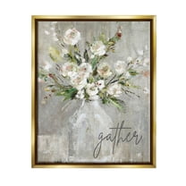 Stupell Industries Gather White Floral Bouquet Graphic Art Metallic Gold Floating Framed Canvas Print Wall Art, Design by Carol Robinson