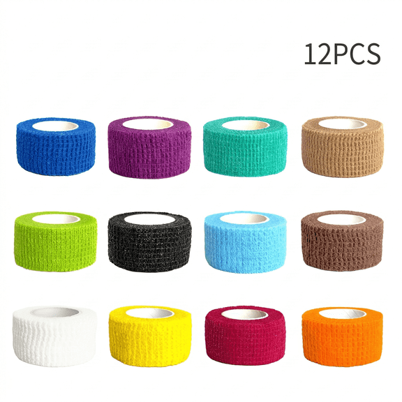 ROSEXIXI 12 Rolls Self Adhesive Vet Wrap, 1 Inch Cohesive Elastic Bandage for Dog Paw Protection & Walking Support
