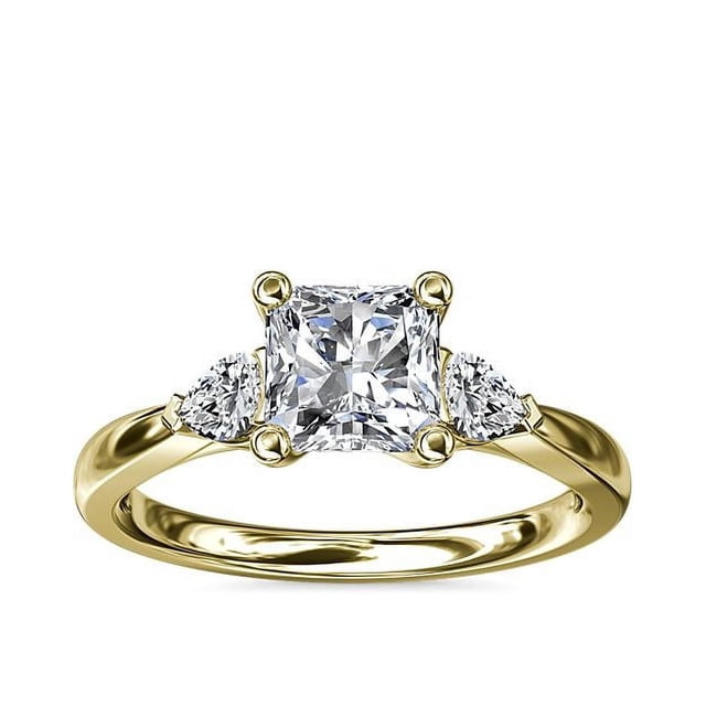 0.70 Carat Excellent Princess Shape Genuine Diamond Latest Design Three Stone Engagement Ring for Ladies Solid 18K Yellow Gold Size 7.5