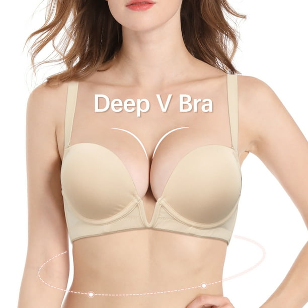YANDW Sujetadores Plunge Push Up sin Tirantes Invisible Mujer Forma U