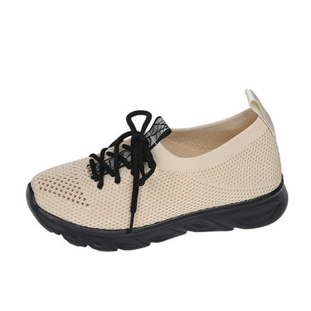 OJSFQUFP Womens Fashion Sneakers Ladies Mesh Breathable Flyweaving Shoes Sports Casual Thick Bottom Lace Up Soft Bottom Running Shoes Casual Shoes Womens Work Shoes White 37