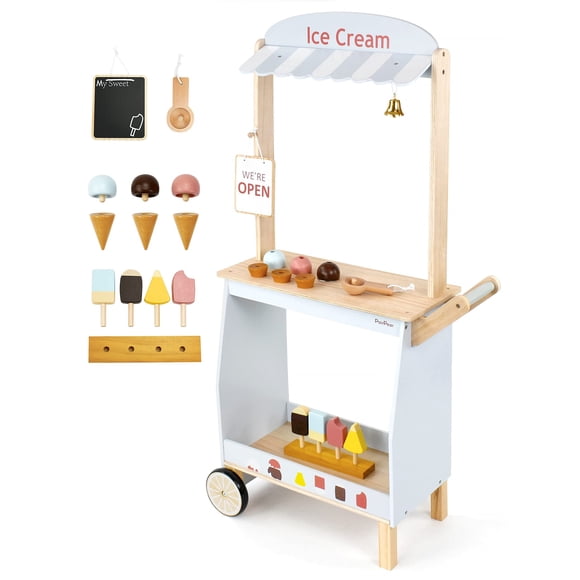 Par de carritos de helado de juguete de madera de pera para niños de 3 años en adelante