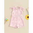 thumbnail image 4 of Bagilaanoe Toddler Baby Girl Short Jumpsuit Sleeveless Daisy Print Romper Ribbed Overalls 6M 12M 18M 24M 3T 4T Kids Shorts Summer Clothes, 4 of 7