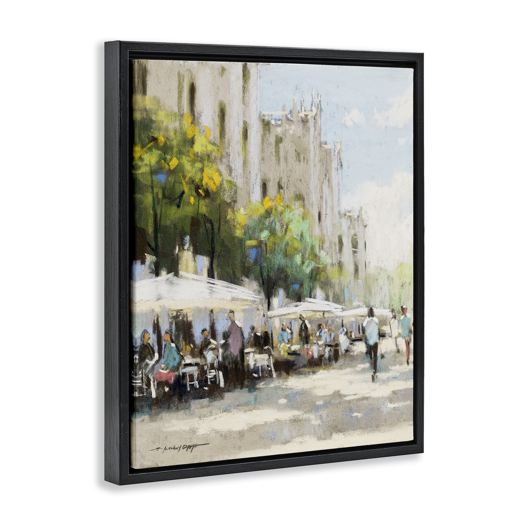 Stupell Industries Street Cafe on Boulevard Black Framed Floater Canvas Wall Art, design by Anthony Orme