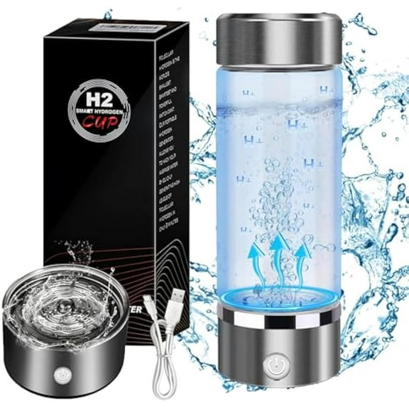 Hydrogen Water Bottle, 2024 Portable Hydrogen Water Machine, Hydrogen Water Bottle Generator, Hydrogen Water Ionizer Glass Cup for Home Travel (Silver)