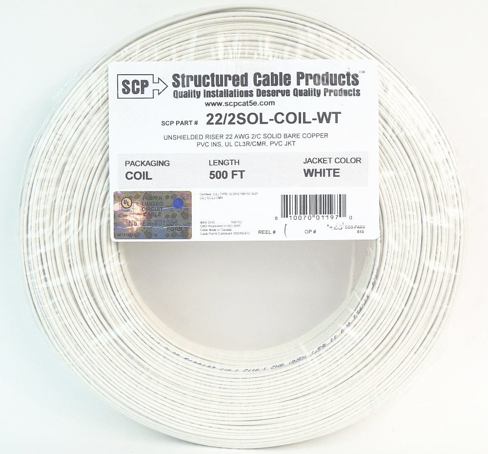 100 ft 22 Gauge 4 Conductor Solid Security Alarm Wire Cable white