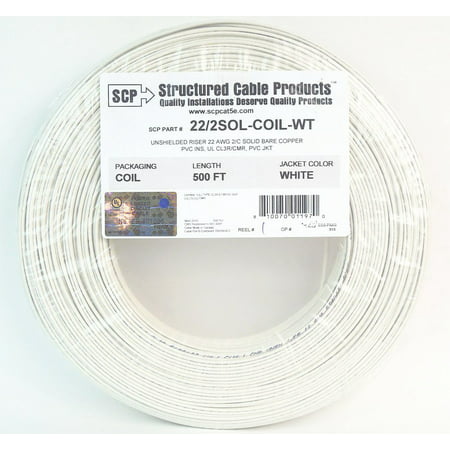 22 Gauge 2 Conductor 500 Feet Solid Copper White Security Alarm Wire UL