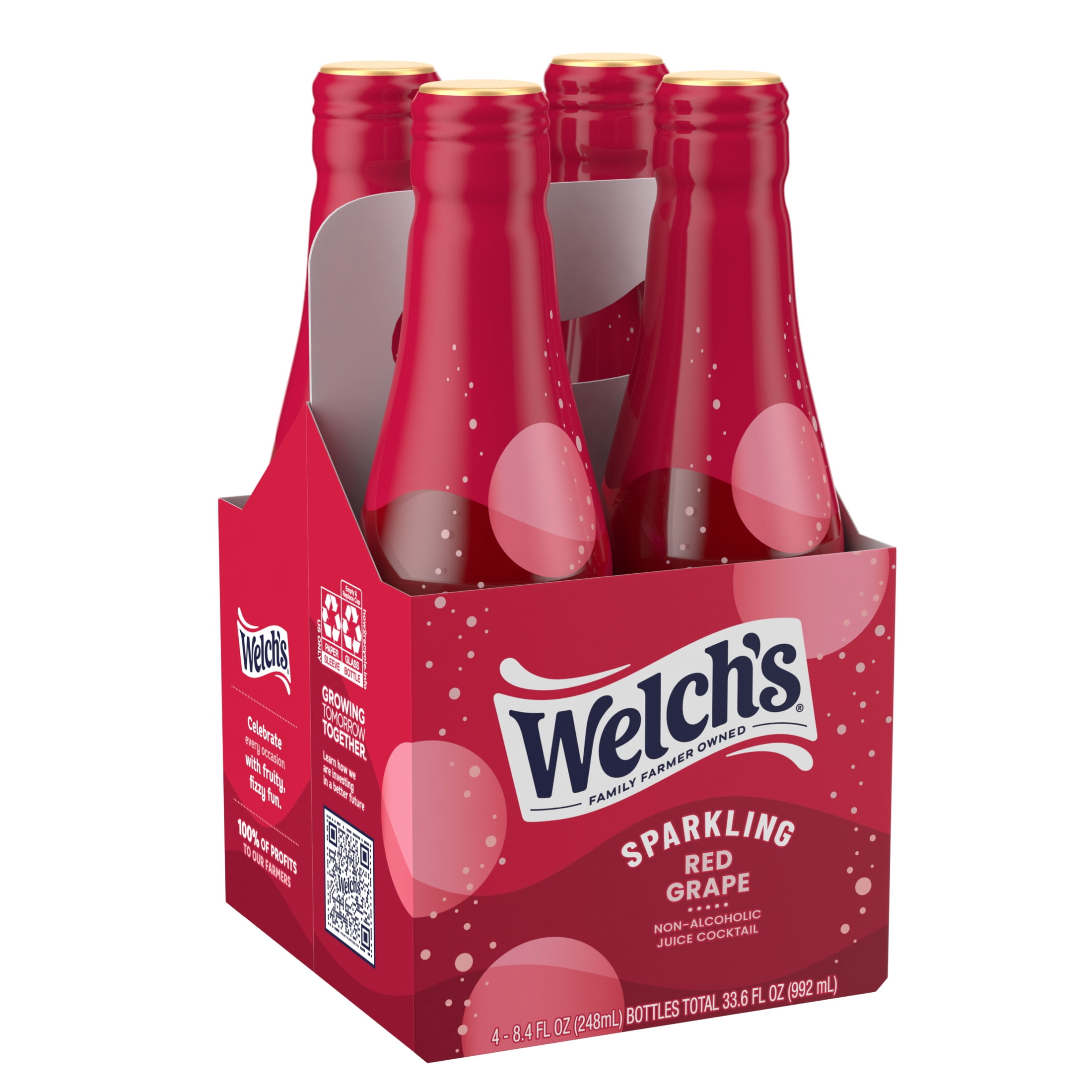 Welch's Non-Alcoholic Sparkling Juice Cocktail, Red Grape, 8.4 fl oz Bottle 4 Pack