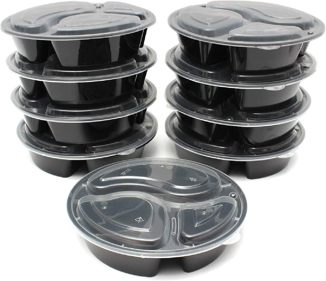 Round Black Plastic Food Takeout Containers with Clear Lids – 7in x 1-1/2in  – 24oz – 150 per case