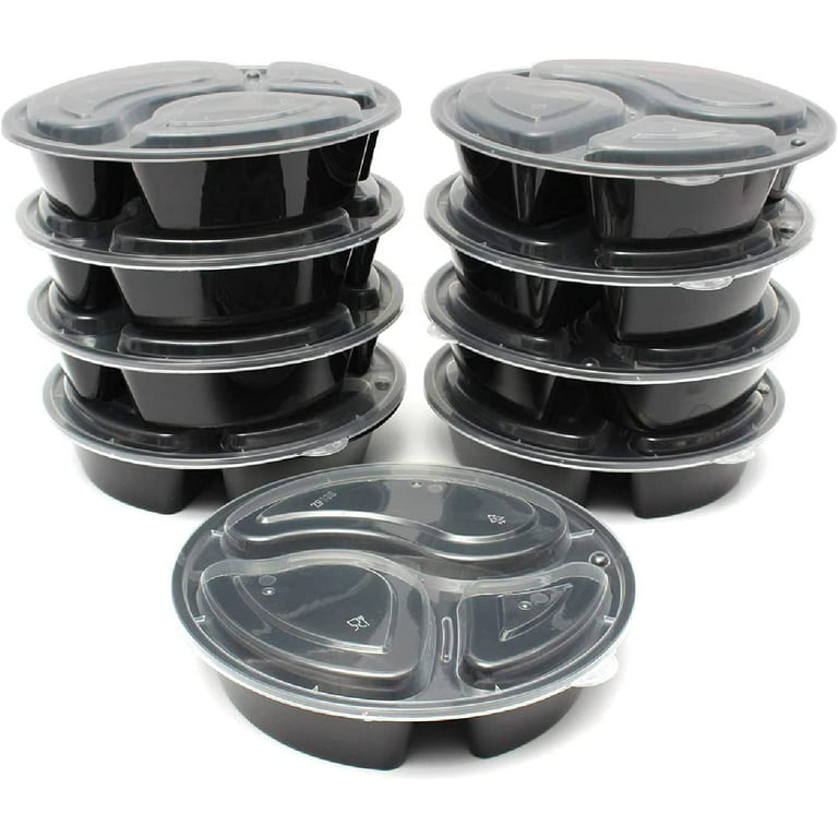 6 x 1-1/2 – 16 OZ - Round Plastic Food Takeout Containers - Black  Base/Clear Lid