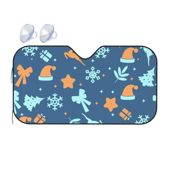 YFYANG Front Windshield Sun Shade, Blue Christmas Pattern Foldable Car Visor for Cars, Trucks, SUVs, Small