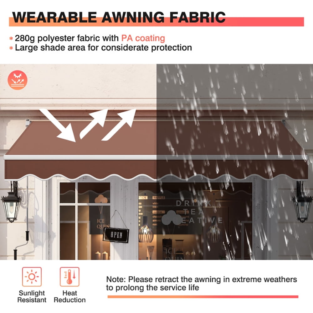 Aimee Lii 10 x 8.2 Feet Retractable Awning with Easy Opening Manual Crank Handle, Retractable Outdoor Patio Awnings, Brown Aimee Lii 10 x 8.2 Feet Retractable Awning with Easy Opening Manual Crank Handle, Retractable Outdoor Patio Awnings, Brown