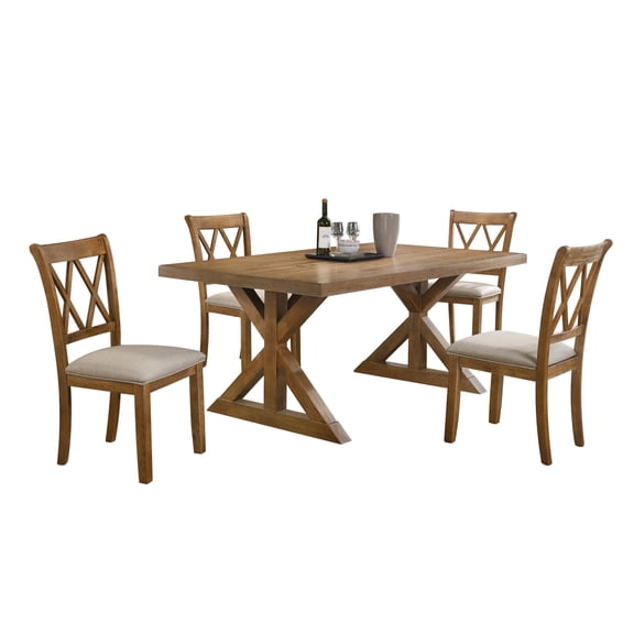 Roundhill Furniture Enna Morden Farmhouse Wood 7-Piece Trestle Dining Set, Brushed Driftwood Finish