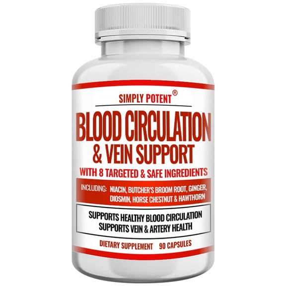 Simply Potent Blood Circulation & Vein Support Supplement for Women  90 Capsules | Varicose & Spider Vein, Leg Swelling & Lymphatic Drainage Support | Horse Chestnut Diosmin Butcher's Broom Hawthorn