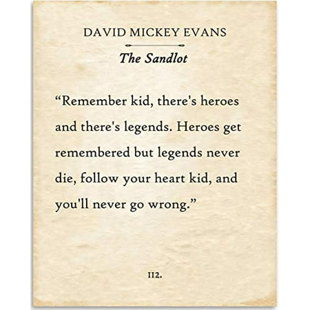 David Mickey Evans Heroes Get Remembered But Legends Never Die The Sandlot Book Page Quote Art Print 11x14 Unframed Typography Book Page Print Great Gift For Book