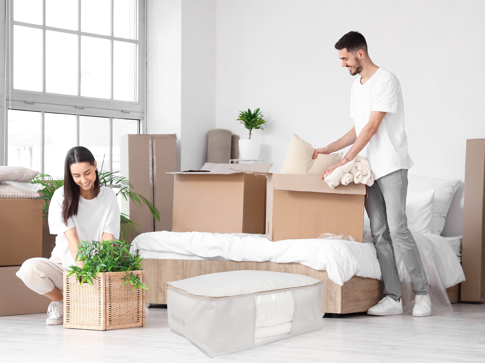 Unique Bargains 1 Pack Clothes Storage Bags Moving Bags Light Grey 27*19*11.5in