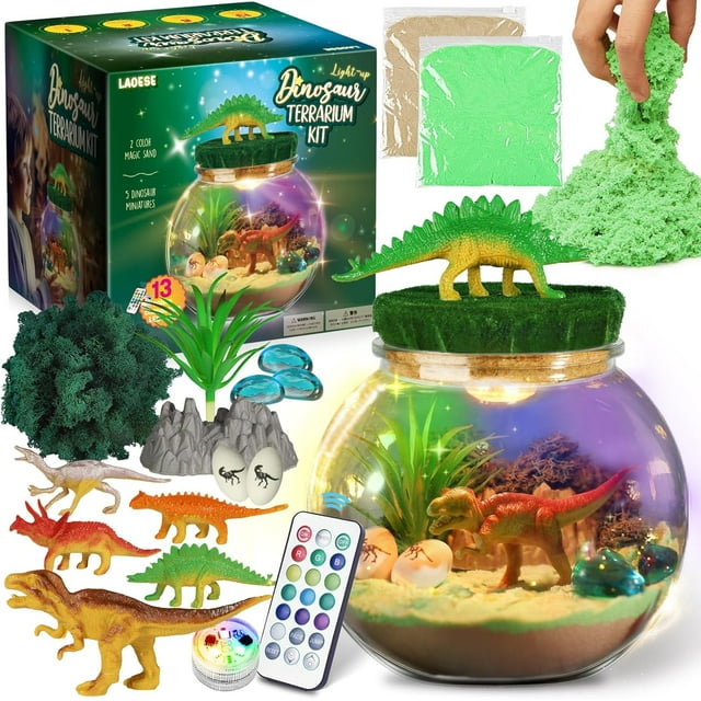 Kit de juguetes de dinosaurios y terrario para niños: mascotas Chia y manualidades para hacer tú mismo. Regalos de cumpleaños y Navidad para niños de 4 a 12 años.