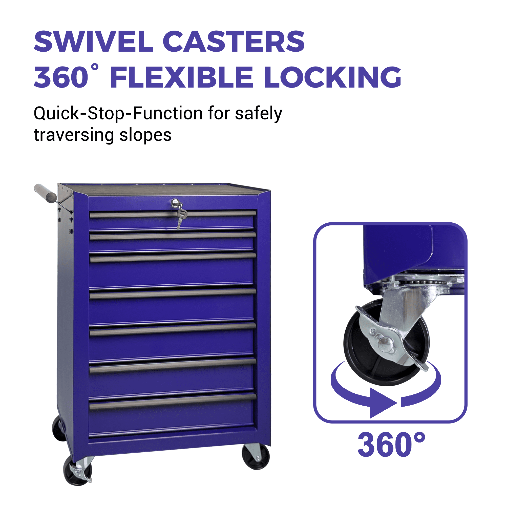 Rolling 20-Inch Metal Tool Chest with 7 Drawers and Ball Bearing Slides, Steel Tool Cabinet for Garage and Workshop, Purple