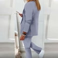 thumbnail image 2 of BODOAO Women's Casual Business Suit Set, Soft 3/4 Sleeve Blazer, Comfortable Drawstring Waist Wide Leg Flared Pants, Loose Fit Vintage Outfit for Work, Office, Wedding, Party & Daily Light Blue S, 2 of 6