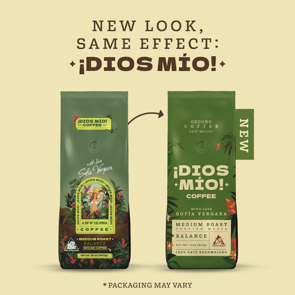 (15 pack) Dios Mio Coffee By Sofia Vergara, Premium Ground Colombian Coffee, Medium Roast , 12oz, Bag