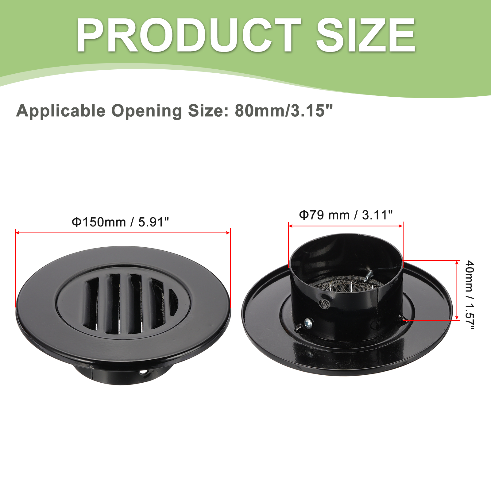 Round Soffit Vent, Aluminum Alloy Wall Vent Grille Cover for Exhaust Black 3 Inch