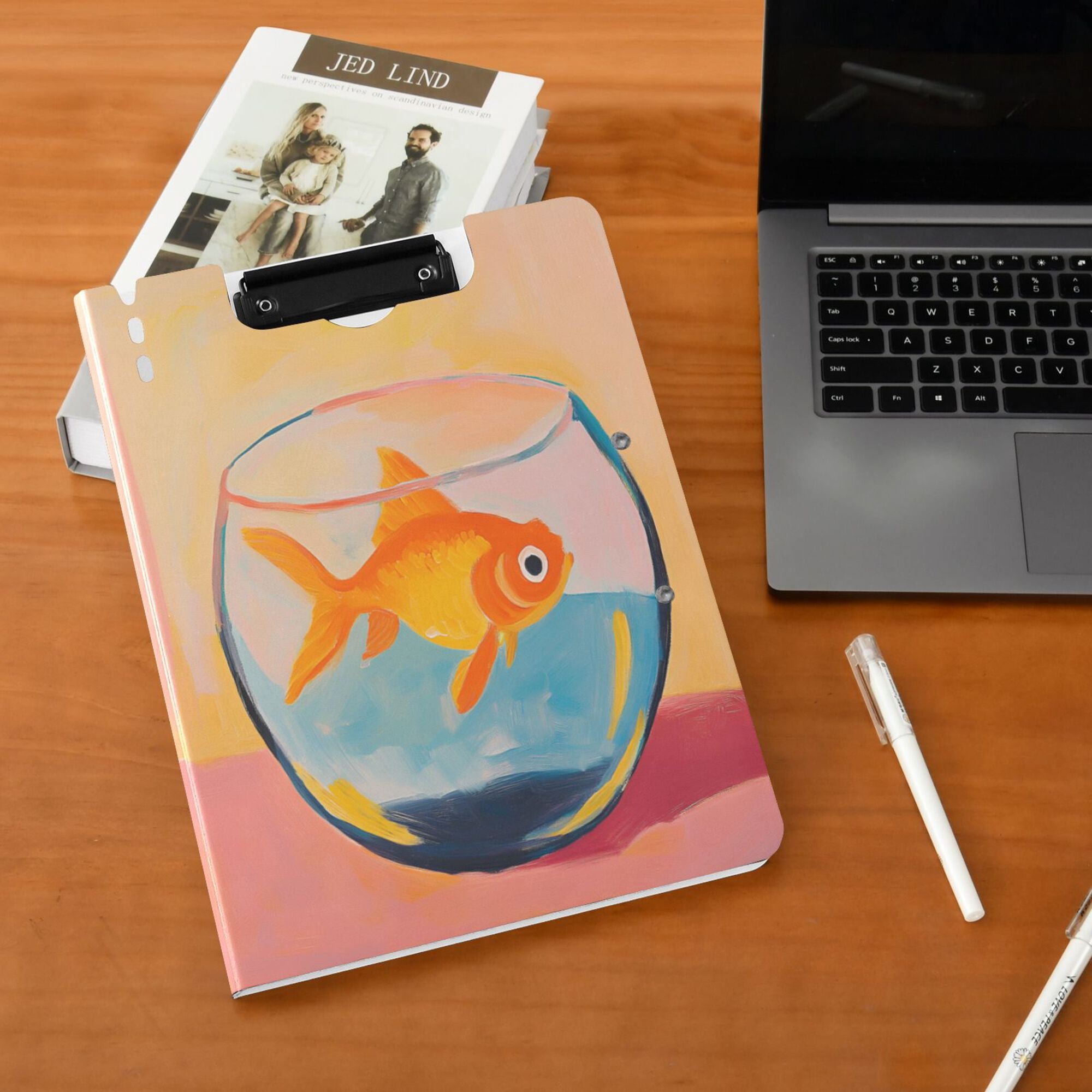 FORMRS A4 Clipboard Folder with Pen Holder Horizontal Foldable School Office Binder, Goldfish