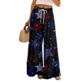 thumbnail image 2 of 250 Years Pants for Women Patriotic American Flag Print Slit Baggy Pajama Bottoms Elastic High Waist Wide Leg Casual Daily Wear Lounge Pants, #01 Dark Blue, XL, 2 of 6