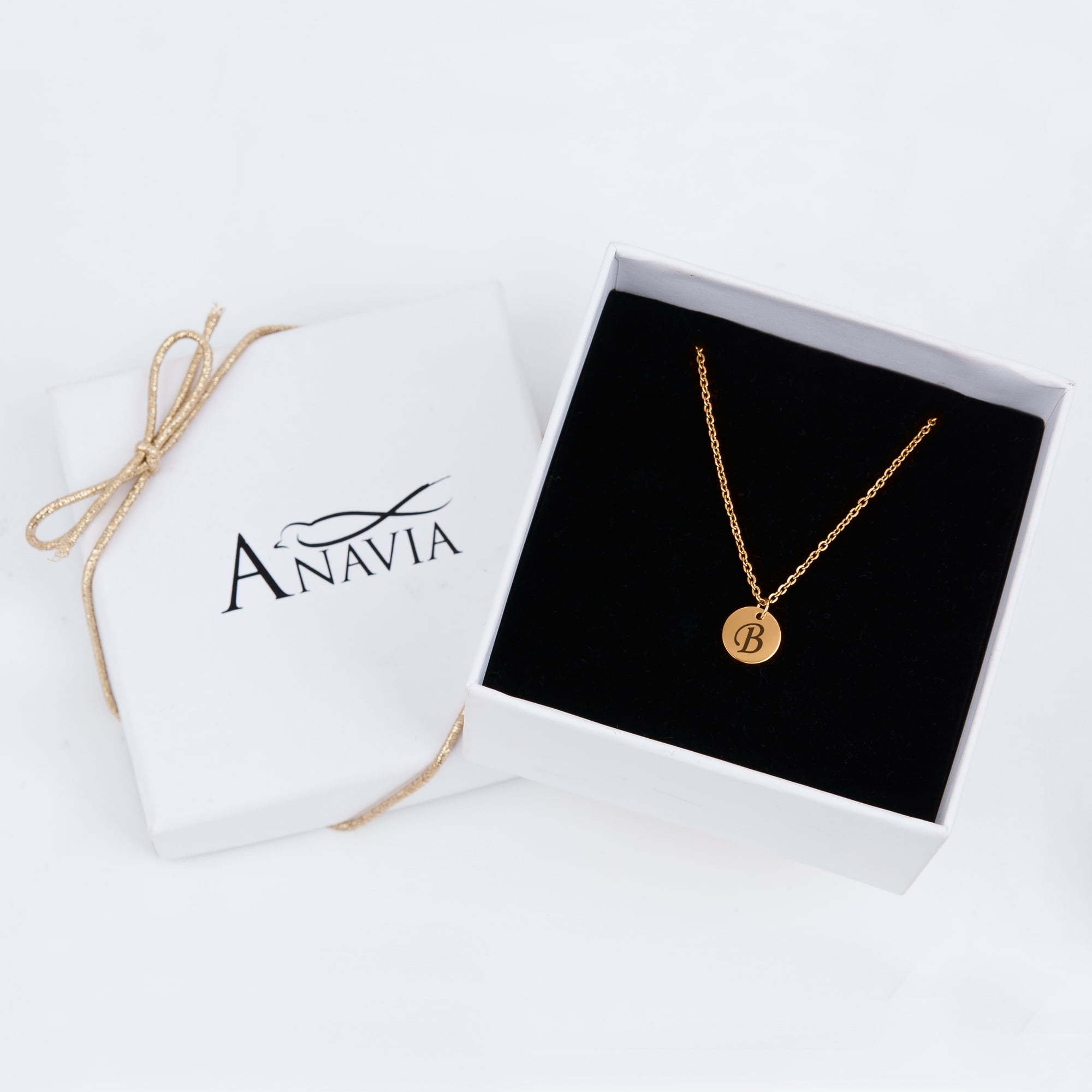 Personalized Women's Gold Round Dainty Anniversary Day Gift for Her Engravable Initial Letter Name Necklace Gift for Girlfriend Birthday WIfe Fiancee Free Jewelry Gift Box Ships Next Day
