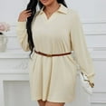 thumbnail image 6 of Hueook Fall Dresses for Women Solid Color Long Sleeved Plus Size Dress Beige 3X, 6 of 8