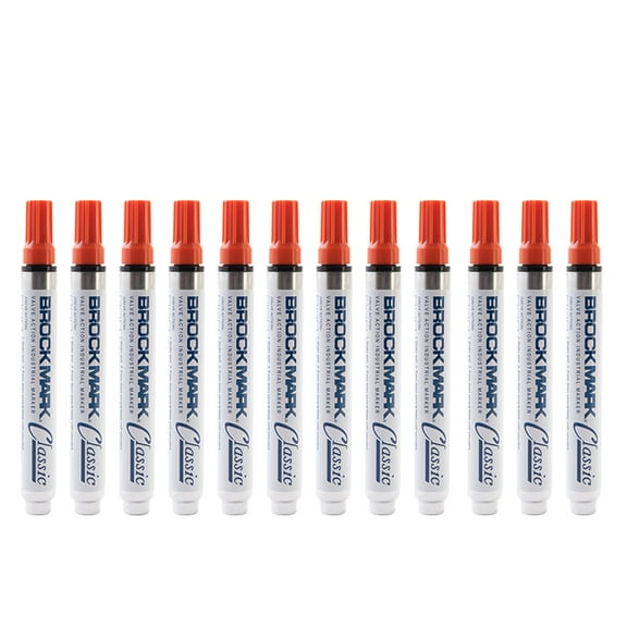 12 Pc Set Orange Brockmark Classic Industrial Paint Markers Permanent Pen Metal Glass Rubber Wood for Auto Construction Arts Warehouse