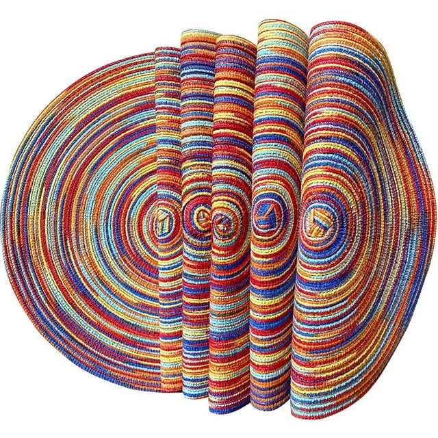 MesaSe Set de Sets de Table Tressés Set de 6 Sets de Table Lavables pour Table de Cuisine 14'' Ferme Boho Rustique Tissé Sets de Table (Arc-en-Ciel)