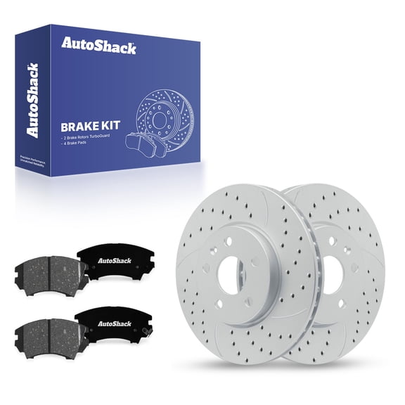 AutoShack Front Vented Drilled & Slotted Coated Brake Rotors Silver Matte Finish   Premium Ceramic Pads 6-PC Brake Kit Replacement for 2010-2015 Chevrolet Camaro TurboGuard 12.64" (321 mm)