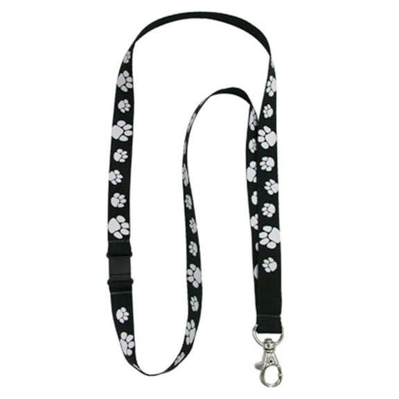 PinMart's Black and White Paw Print School Mascot Lanyard w/ Safety Release