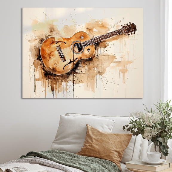 Designart "Earthy Brown Simplicity Of Guitar II" Music Wall Decor
