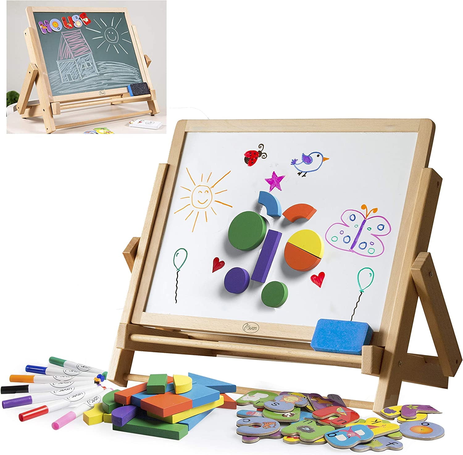 Wood DoubleSided Tabletop Easel 80pc Activity Set for Kids Childrens