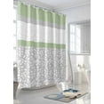thumbnail image 3 of Shower Curtain Sage Green Grey Leaves Bathroom Curtains with Hooks, Waterproof Fabric Stitching Stripes Bath Shower Curtains Set for Bathroom Bathtubs Decor 36x72 Inch, 3 of 8