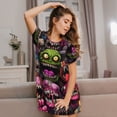 thumbnail image 3 of Honeii Monstrous Cartoon Characters Print Women's Loose Short Sleeve Nightgown, Soft Cotton Sleepwear, Comfy Loose Fit Pajama Dress for Sleep and Lounge, 3 of 6