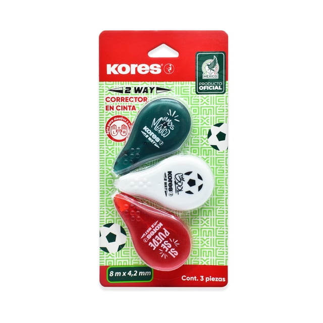 Kores Corrector en Cinta 2 Way Selección Mexicana 3 Piezas