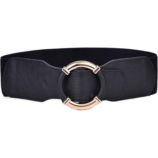 Cinturón de mujer, cinturón ancho elástico para mujer con hebilla de metal, cinturón de cuero color caqui, blanco y negro, cinturón formal de cuero