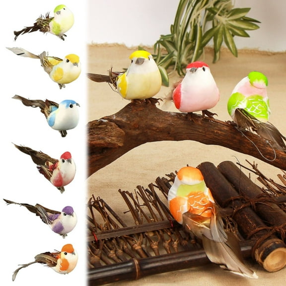 Lssam Artificial Birds 6 Pcs Fake Birds Figure Christmas Bird Ornaments for Tree, Bird Christmas Tree Ornaments Clip on, Feathered Bird Decor for Halloween Craft Jungle Garden Home Decor