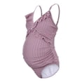 thumbnail image 4 of PEASKJP Maternity Ruffle One Piece Swimsuit One Shoulder Ribbed Pregnancy Bathing Suit, Hot Pink L, 4 of 5