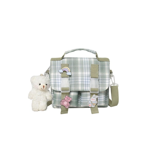 Bolso Hombro Tipo Bandolera Nailon Con Uniforme Campus A Cuadros JK (verde)