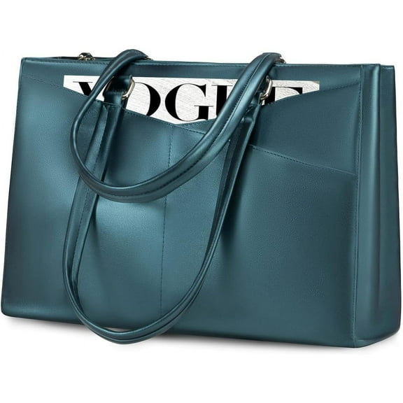 RKXQT Laptop Bag for Women 15.6 Inch Tote Bags Waterproof Leather Briefcase Computer Women Business Office Work Bag,Pearl Green